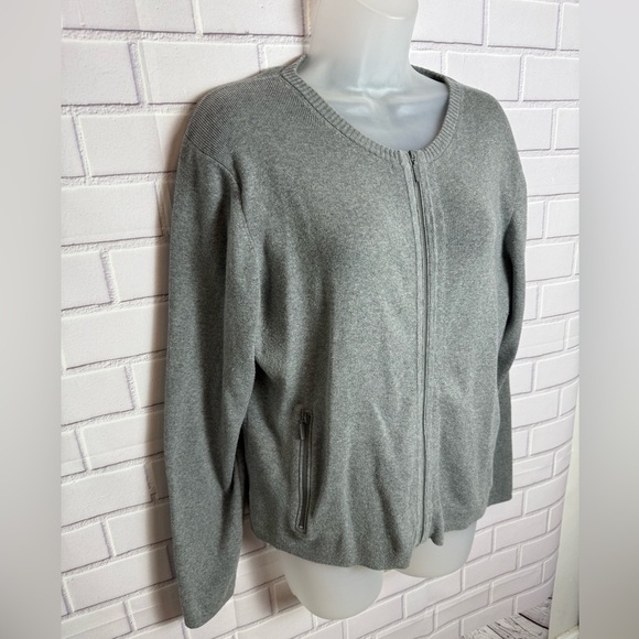 EDDIE BAUER women Classic Gray Zip-Up Sweater/size LP - Picture 4 of 10